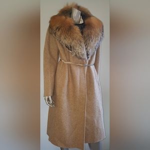 ◇$7,000 OSCAR DE LA RENTA STUNNING FOX FUR ALPACA MOHAIR WOOL RUNWAY COAT M L